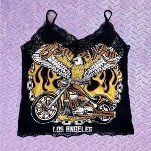 NWT Windsor Black Lace Trim Eagle Graphic Tank Top